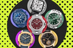 Luxury timepieces: Omega, Chopard, Rolex.