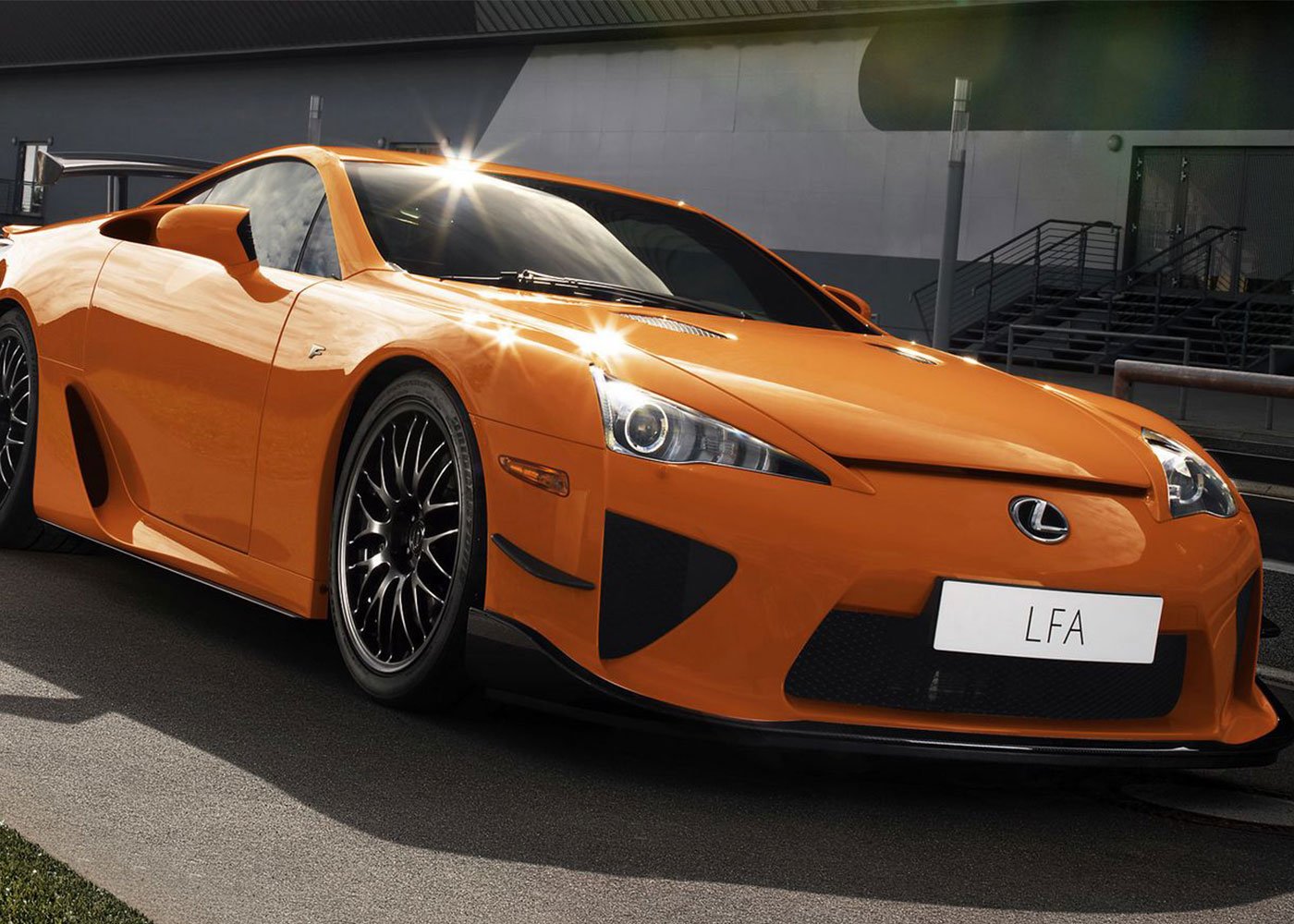 Orange Lexus LFA sports car for sale.