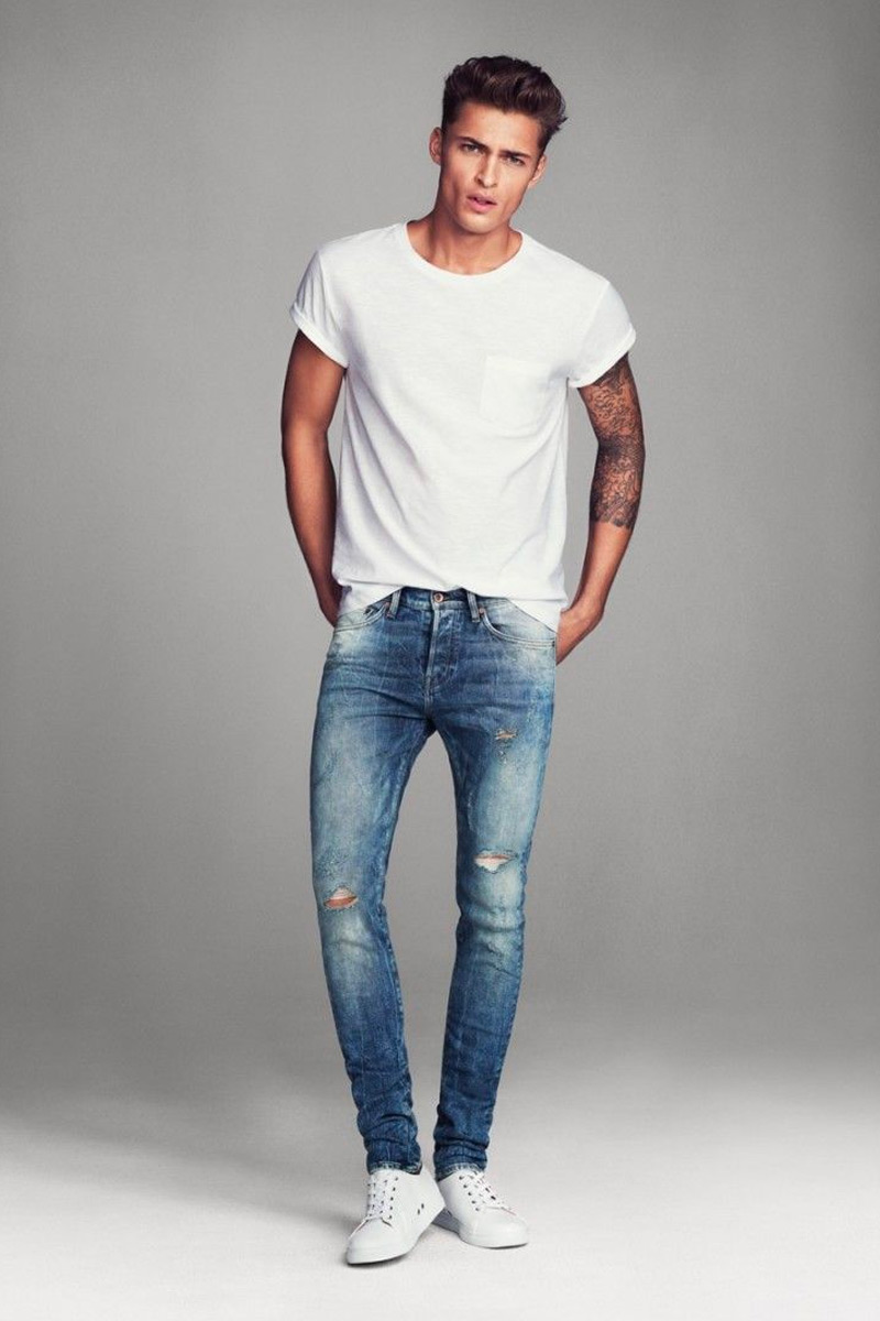 white shirt with ripped jeans