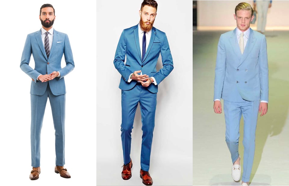 blue suit and shoes combination