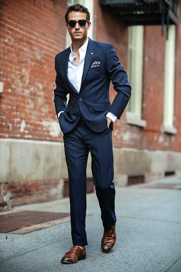 brown dress shoes navy suit
