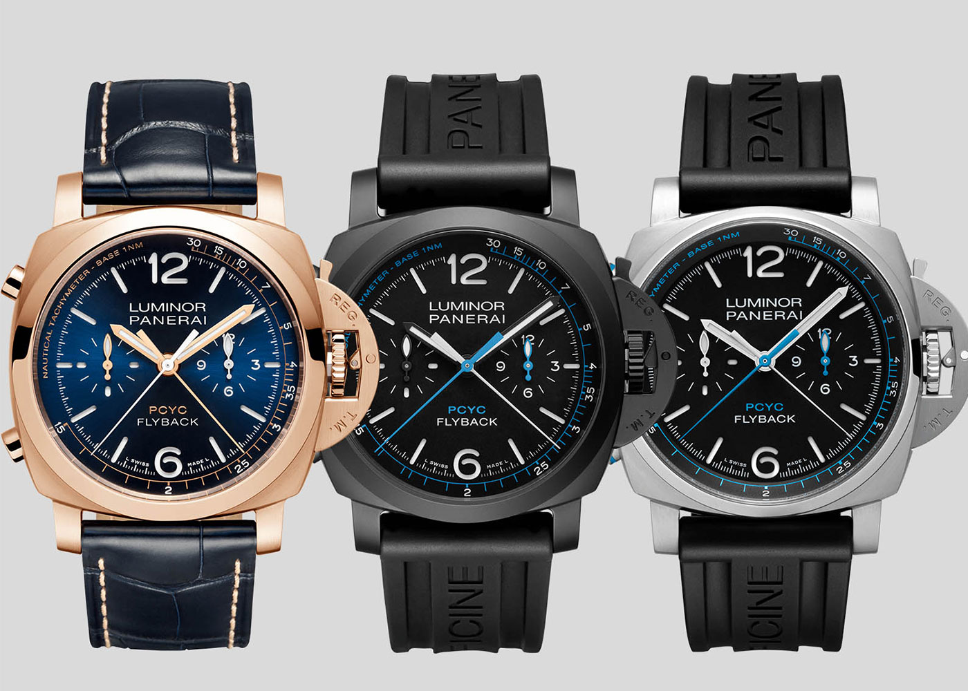 Panerai luxury watches in gold, black, silver.