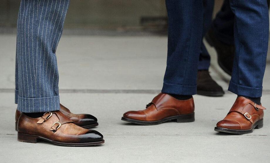 mens suede double monk strap shoes