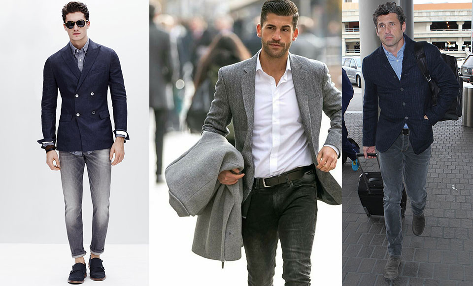 grey jeans and blazer