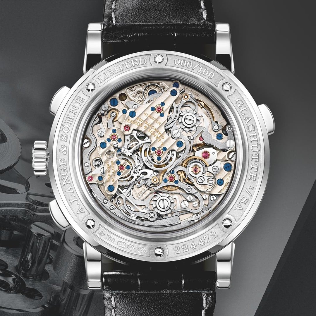 A. Lange & Söhne watch, intricate mechanics displayed.