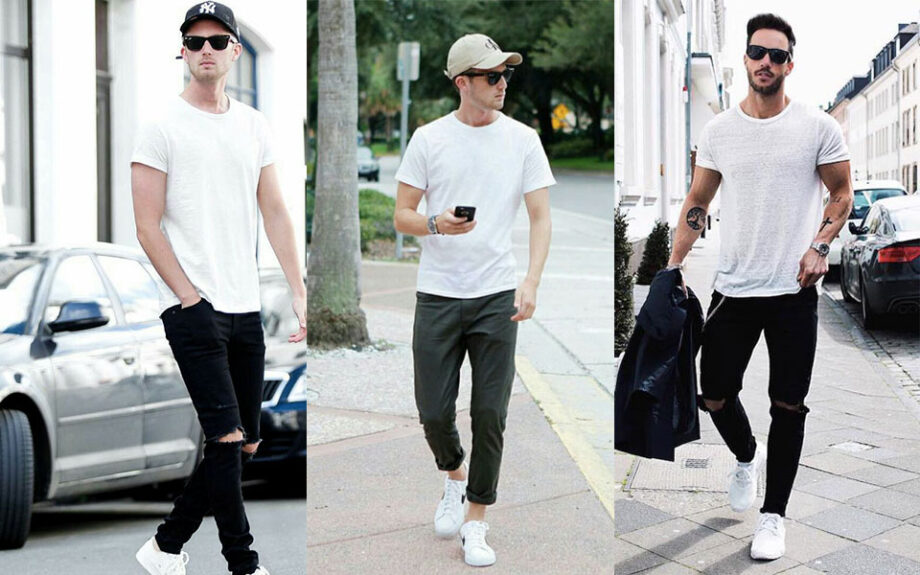 white jeans with white shoes
