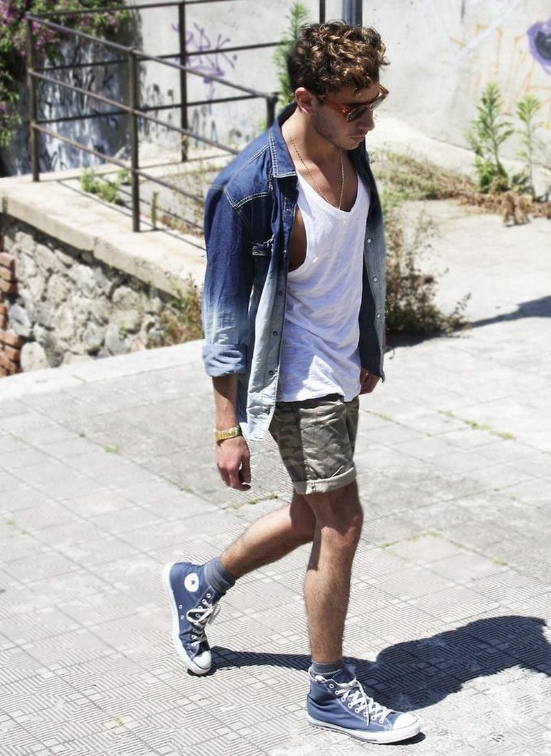 white converse high tops with shorts