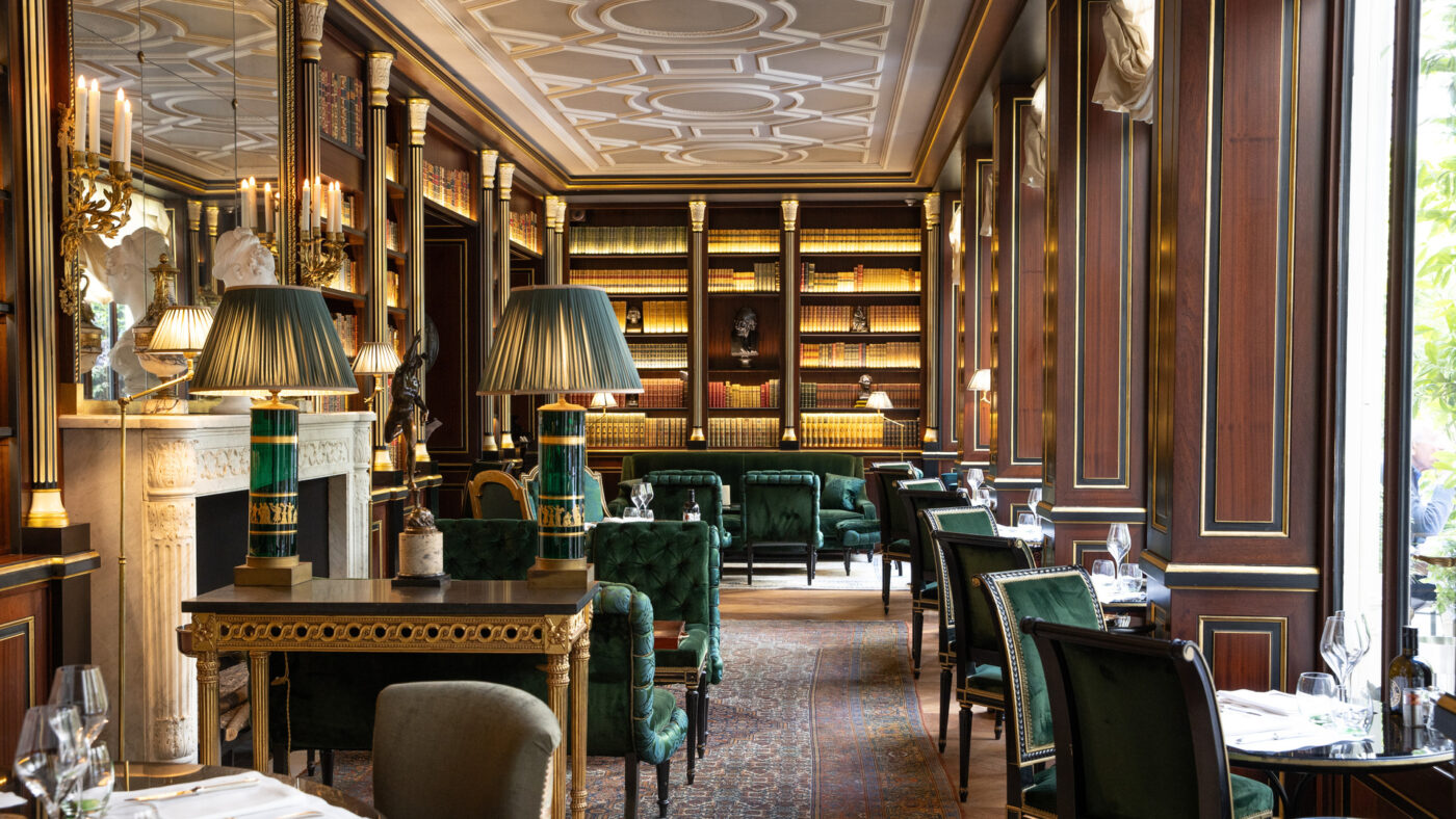Luxurious dining, Parisian style with velvet chairs.