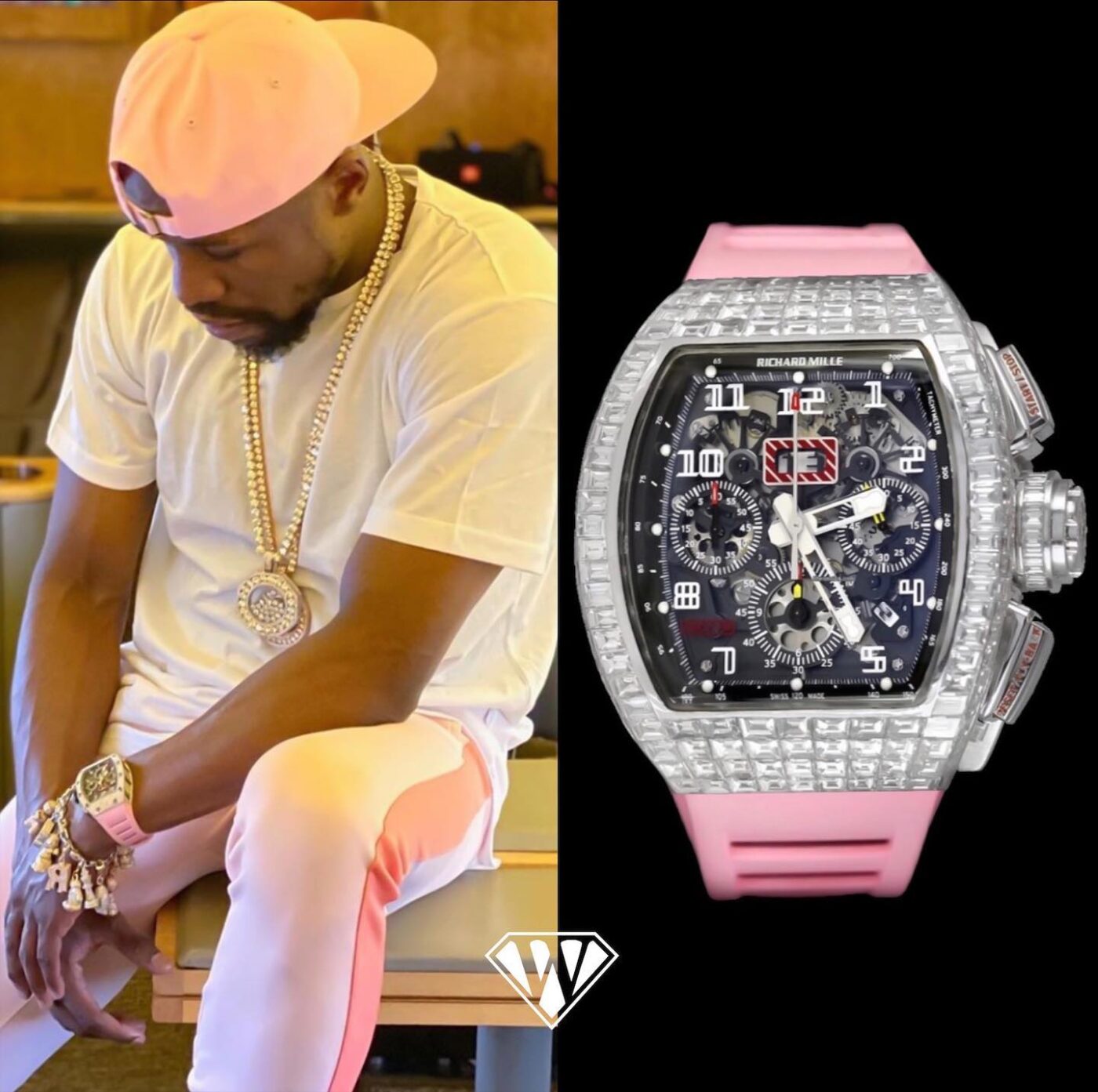A person in pink with Richard Mille watch.