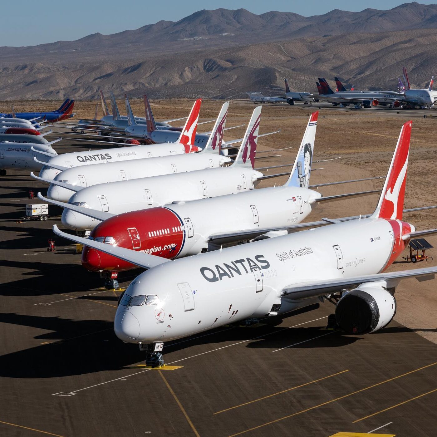 Qantas and Norwegian jets at Victorville.