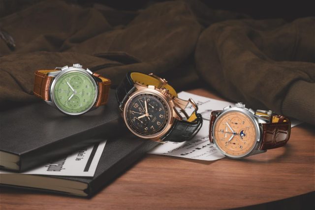 Breitling watches with leather straps on display.