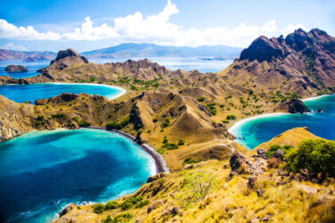 Komodo Island: Rugged landscapes, bays and mountains.