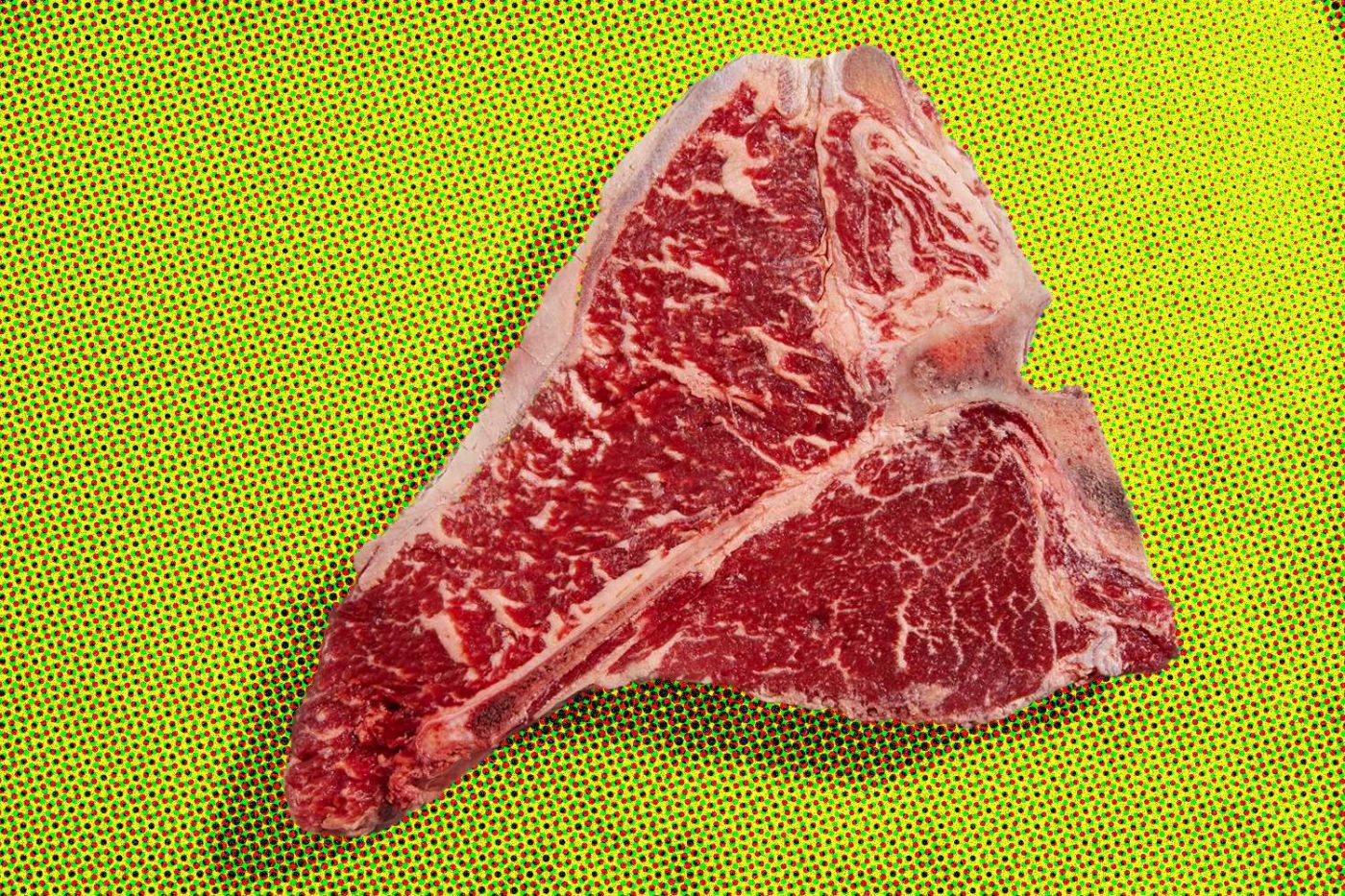 T-bone steak on yellow surface, Aussie style.