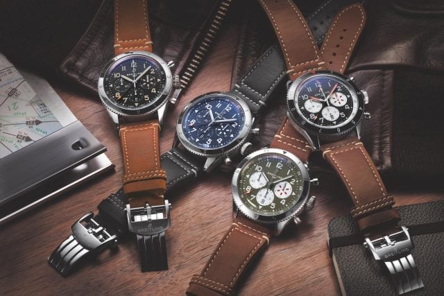 Breitling Super AVI watches with retro designs displayed.
