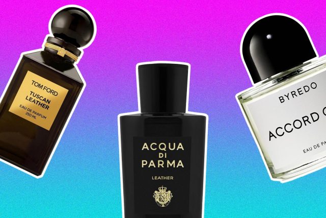 Top men's leather colognes: Tom Ford, Acqua di Parma, Byredo.