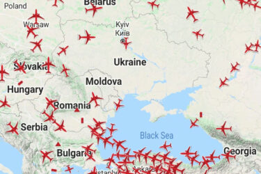 Map shows dense flight paths over Eastern Europe.