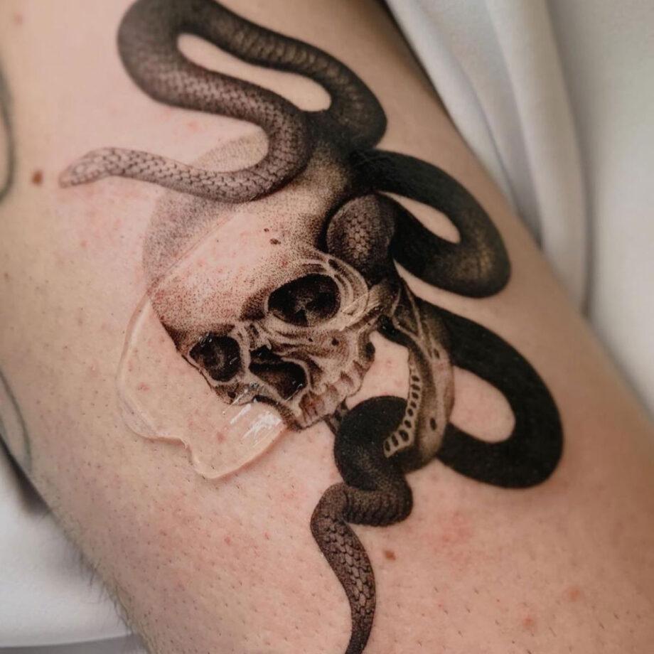 Wraparound snake tattoo by me Olivia Hartranft at Witch City Ink Salem  MA  rtattoo