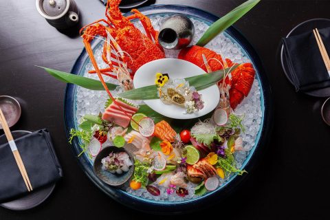 Luxurious Sokyo sashimi with lobster and oysters.