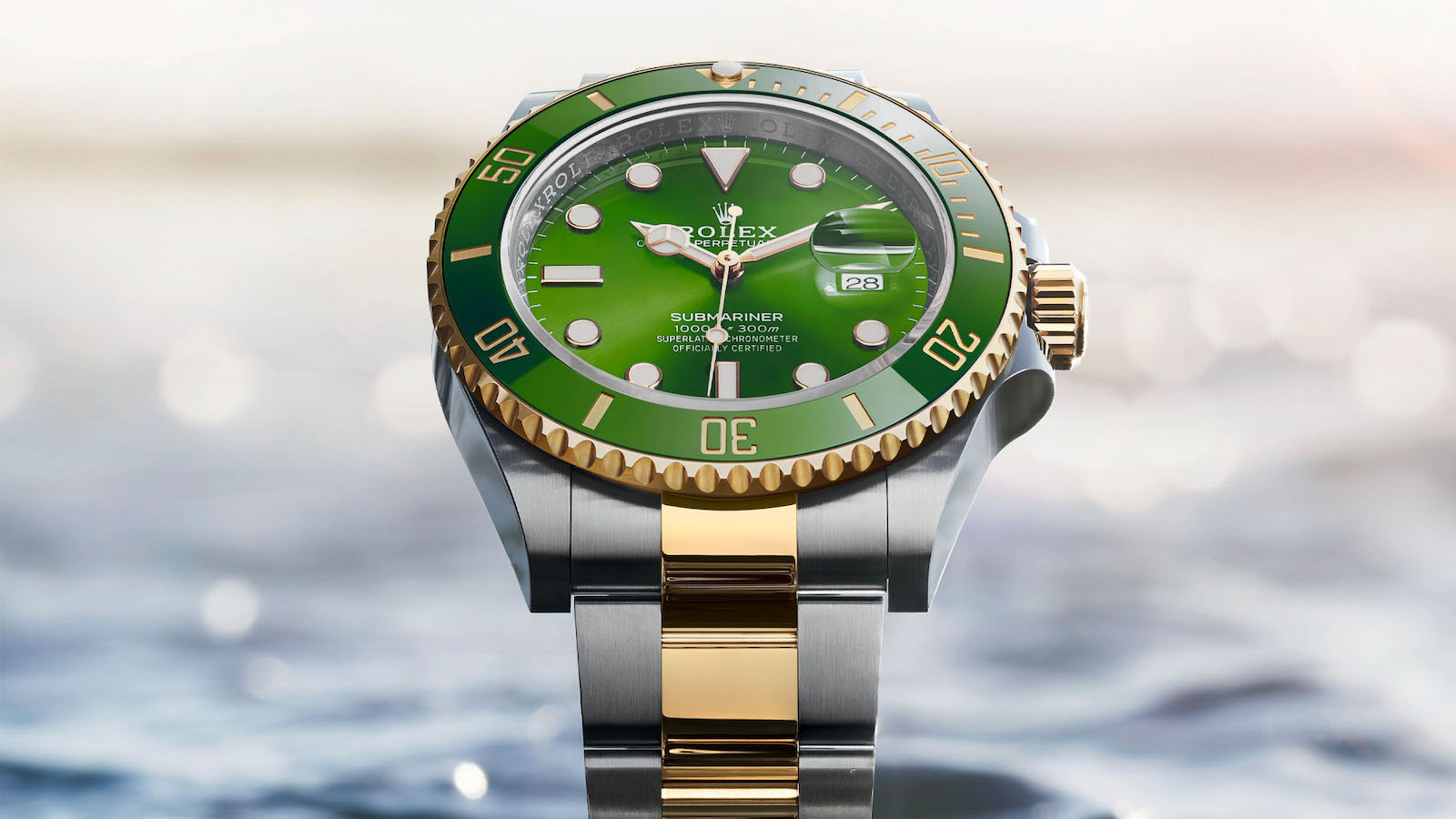 Green,Silver & Gold Stainless Steel Rolex Submariner Dual Tone Green Dial  Watch