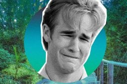 Crying person amidst Byron Bay's green forest.