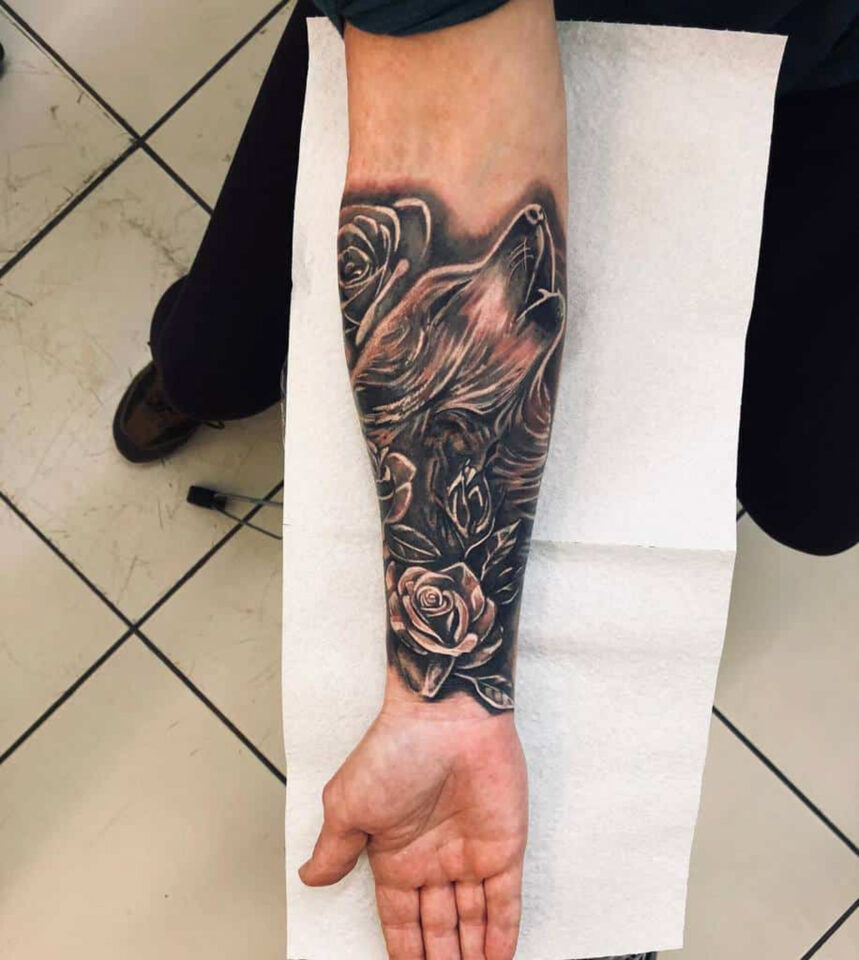 Wolf forearm tattoo