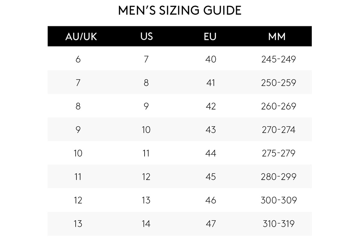 Men's Shoe Sizes - US Size Chart