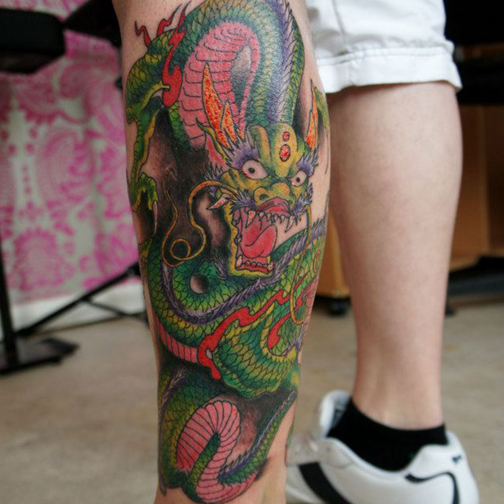 dragon leg progress crossposting because I just discovered this wonderful  sub some notsotraditional linework interior filling out this beautiful  outline  Work by Will Weber at Mutiny Tattoos Kingston ON  rirezumi