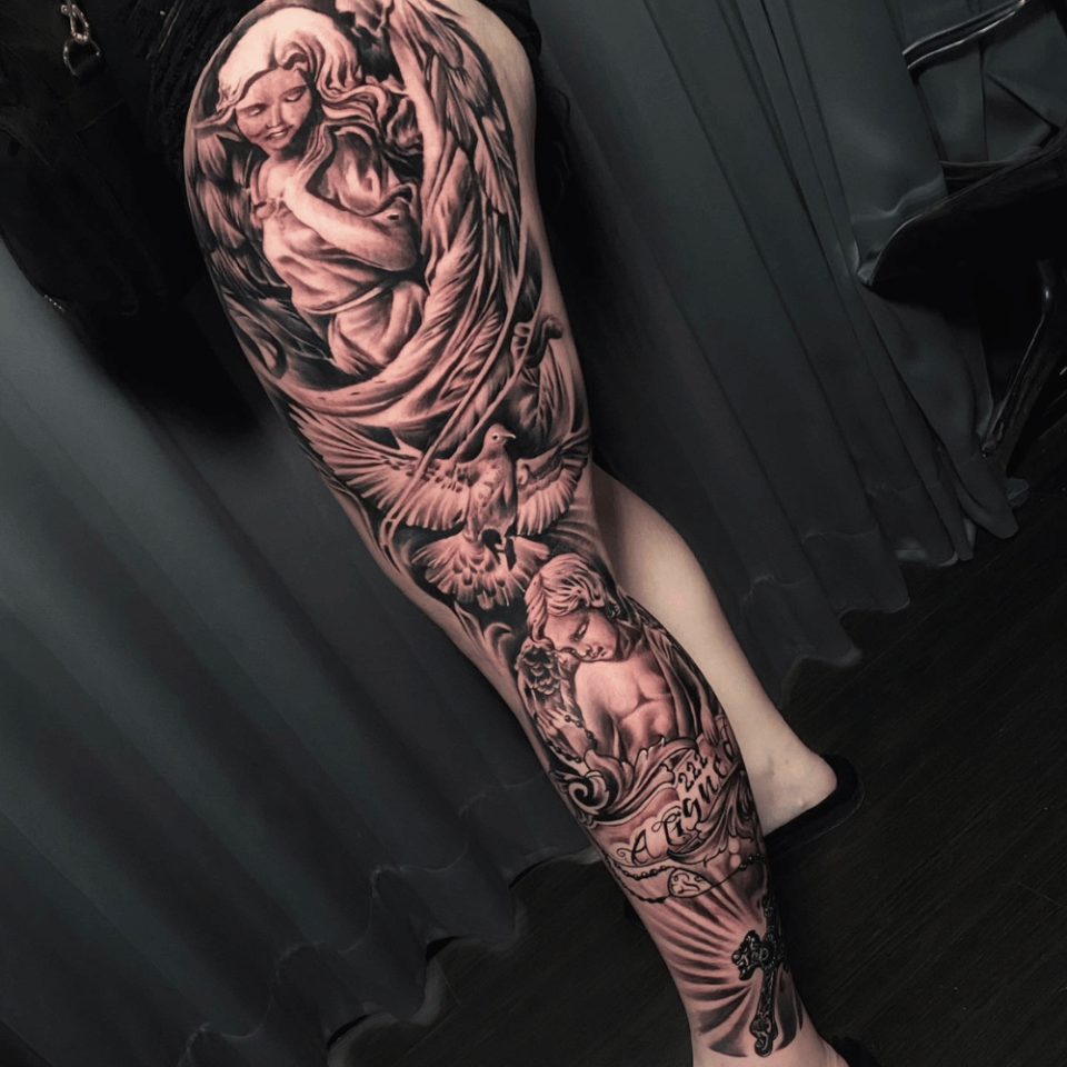 half leg sleeve tattoo tree