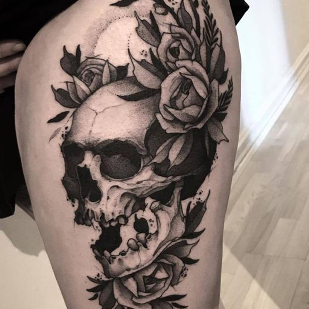 Skull  Flowers  Skull thigh tattoos Feminine skull tattoos Skull tattoo  flowers