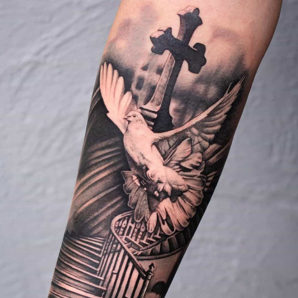 Dove And Cross Tattoo 2 Source @luke Vella Skinlabel Via Instagram 