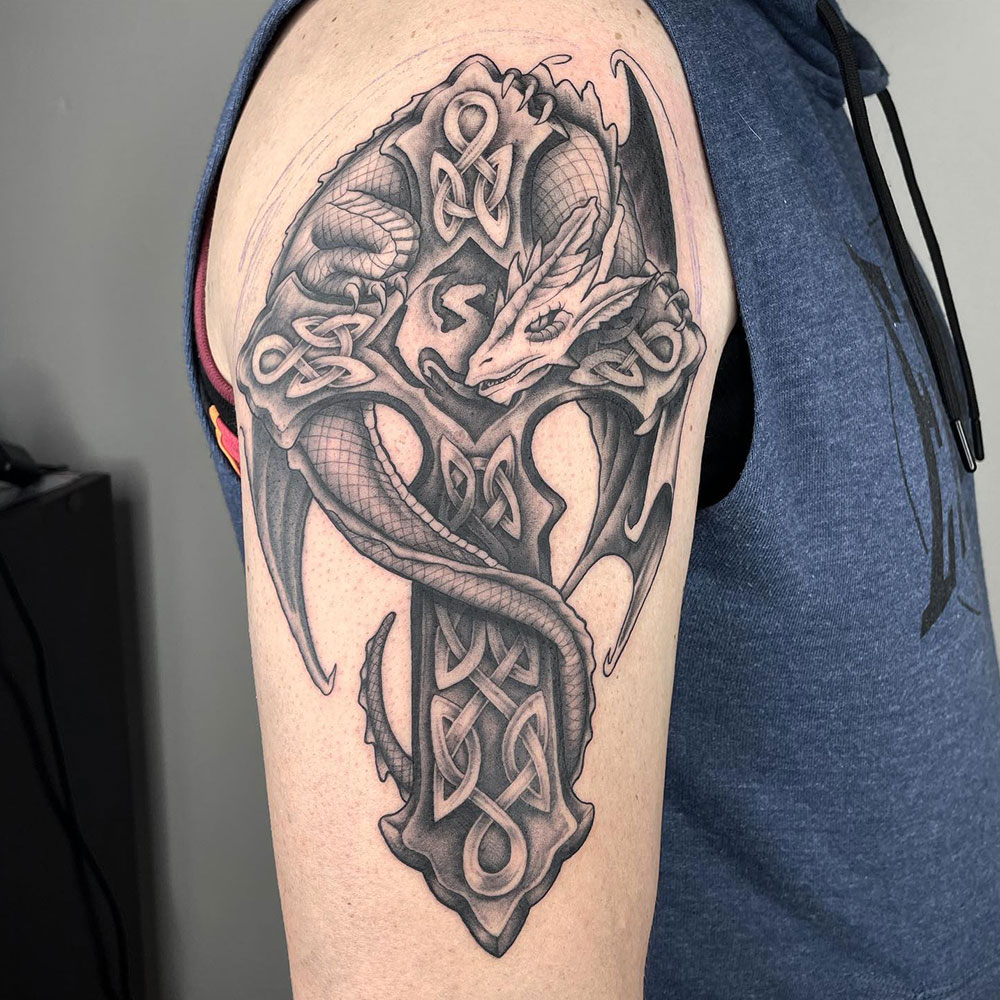 Dragon And Cross Tattoo