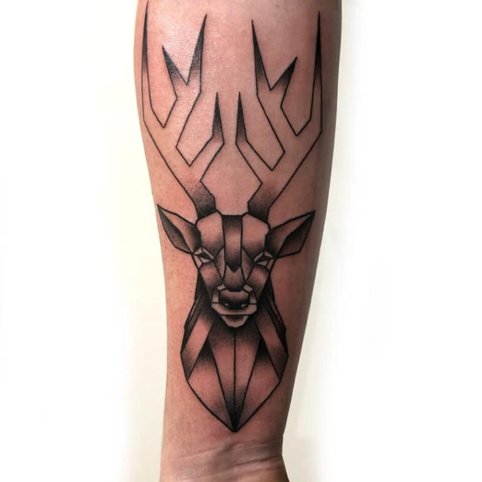 Geometric Reindeer Arm Tattoo