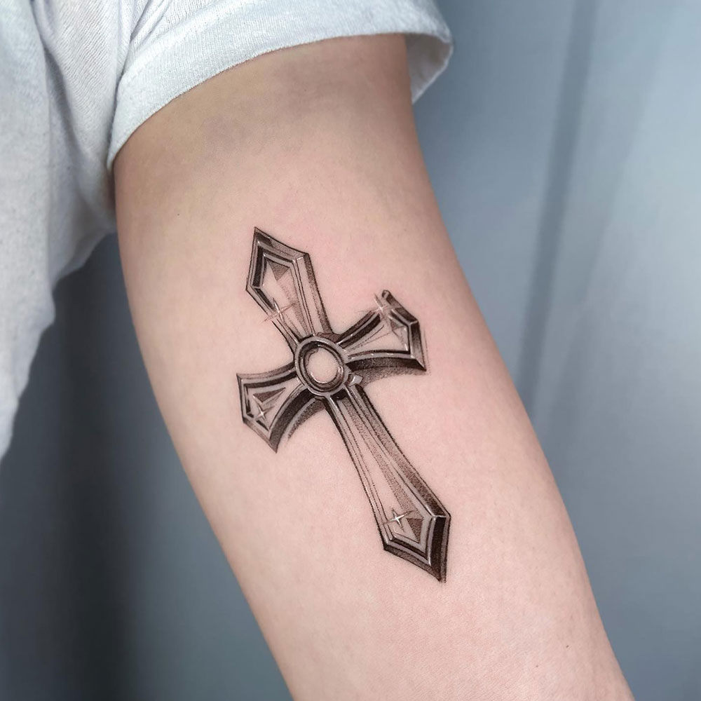 Faith cross tattoo located on the wrist