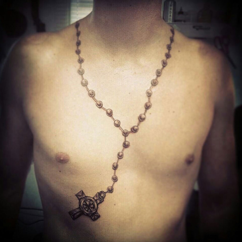 cross and rosary tattoo designs for men
