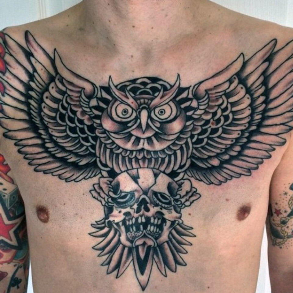 Traditional Owl Tattoo | Traditional owl tattoos, Owl tattoo chest, Cool chest  tattoos