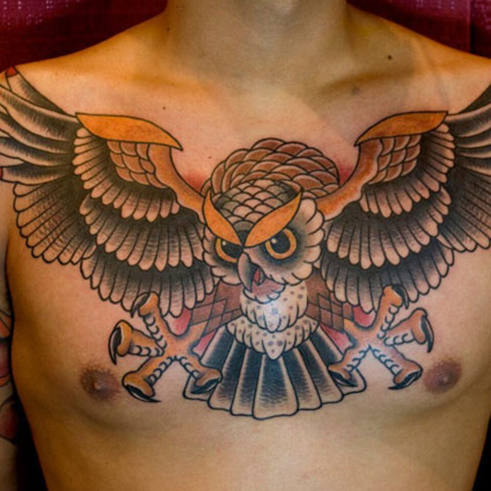 Tattoo Timelapse Owl Chest Piece by London Reese. Done in Dana Point, CA at  The Black Lantern tatto - YouTube