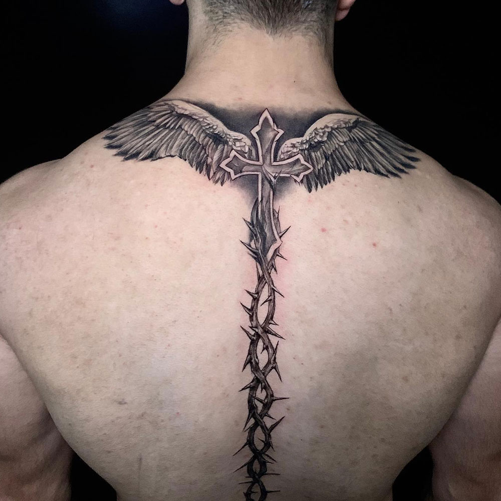Back Cross tattoo men at theYoucom