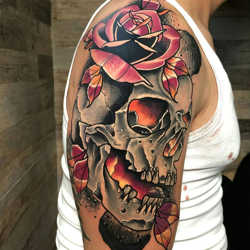 The 110 Best Skull Tattoos for Men  Improb  Rose tattoo forearm Skull  rose tattoos Rose tattoos for men