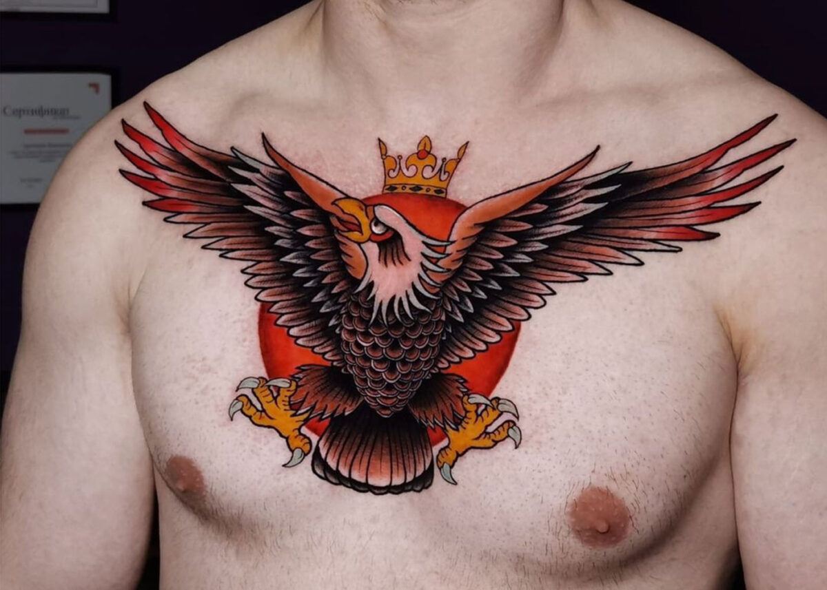 Painted Temple  Tattoos  Back and Chest  Brennan Walker Eagle Tattoo