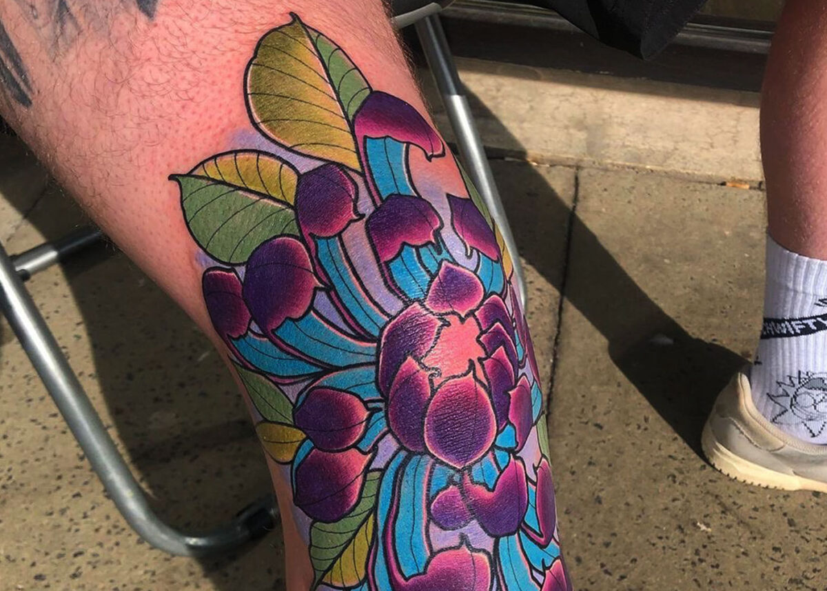 Cute flower legknee tattoo by Liv at Evermore Tattoo Parlour in Bedford  UK  rtattoos