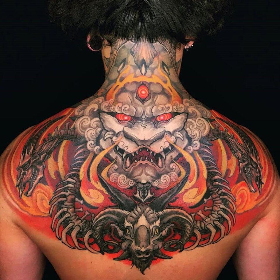 Traditional Japanese Dragon Tattoo On Man Left Shoulder And Chest