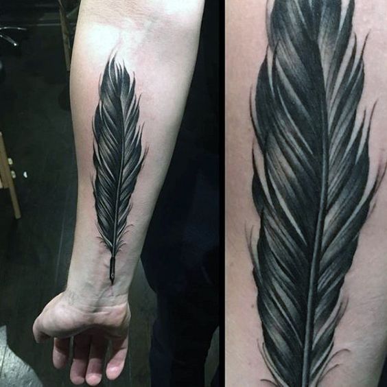 Feather with Fine Detailing Realism Tattoo Source @nextluxury via Pinterest