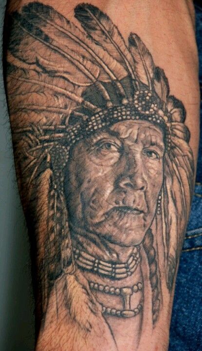 Native American Chief Portrait Realism Tattoo Source @ink_match via Pinterest
