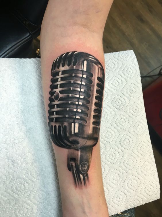 Retro Microphone Realism Tattoo Source @Ryanfoleytattoo via Pinterest