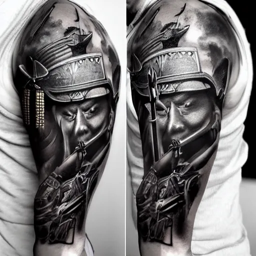 Samurai Warrior Realism Tattoo Source @openart.ai