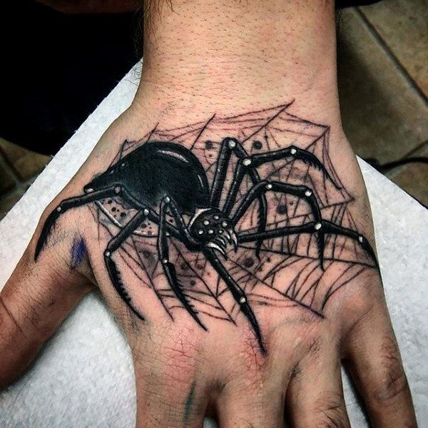 Spider Crawling on Hand Realism Tattoo Source @Next Luxury via Pinterest