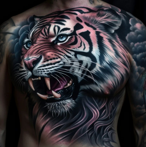Tiger Roaring with Intensity Realism Tattoo Source: @artdome via instagram