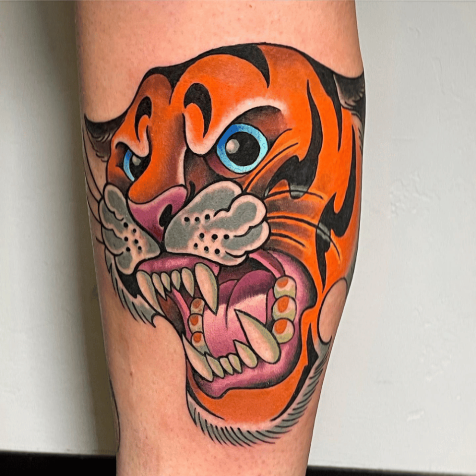 Traditional Tiger Head Tattoo Illustration by David Madrigal on Dribbble