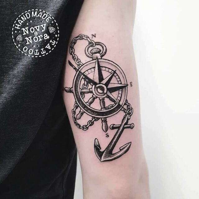 anchor tattoo compass tattoo wheel tattoo We must learn to sale in high  winds compass tattoo design is suited f  Compass tattoo Compass tattoo  design Tattoos