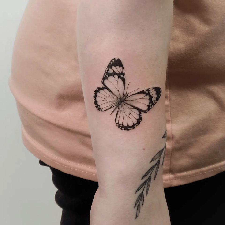 monarch butterfly black and white tattoo